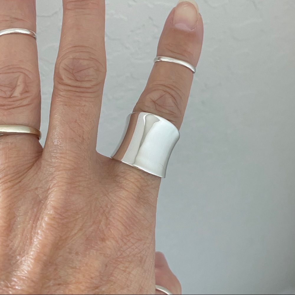 Sterling Silver Boho Cancave Ring, Statement Ring… - image 3